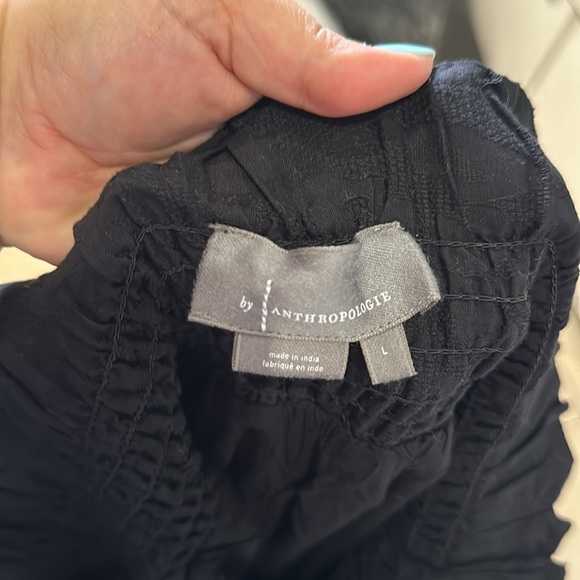 Anthropologie Women’s Black Boho Smocked Wide Leg Embroidered Pants Size Large - Picture 6 of 6